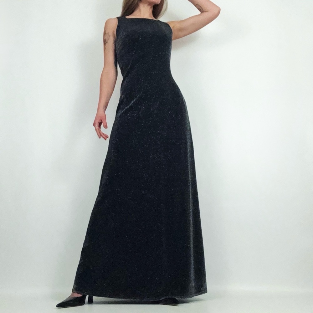 Vintage Shimmer Sleeveless Maxi Dress in Black | Size S - Picture 8 of 13